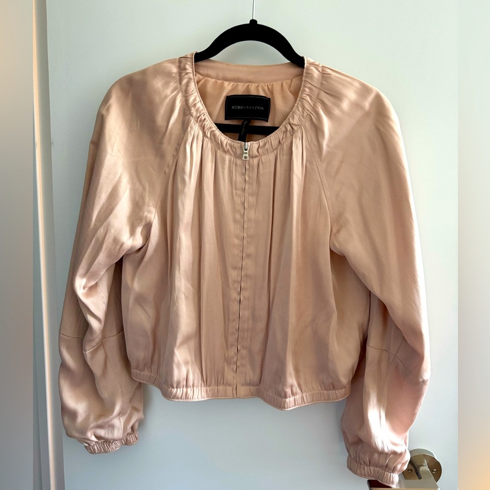 Like new blush pink BCBG Max Azria satin bomber jacket
